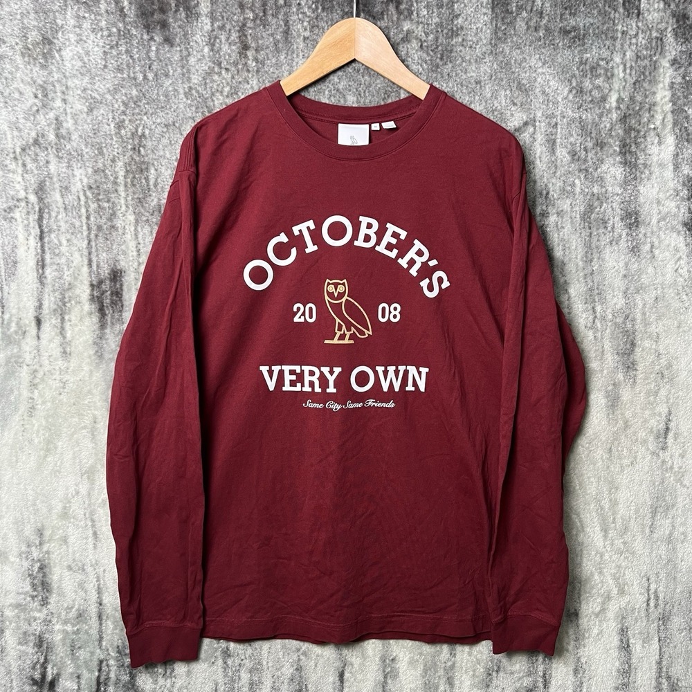 Octobers Very Own OVO Long Sleeve T-shirt Mens Medium Burgundy Collegiate 2008